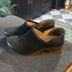 Dansko Dark Suede and Leather Clogs